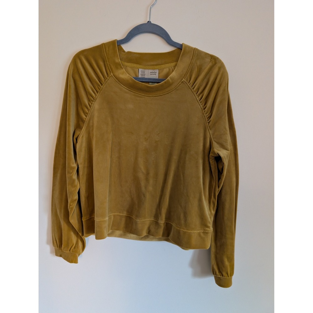 Saturday Sunday Anthropologie Mustard Yellow Velour Ruched Sweatshirt Medium